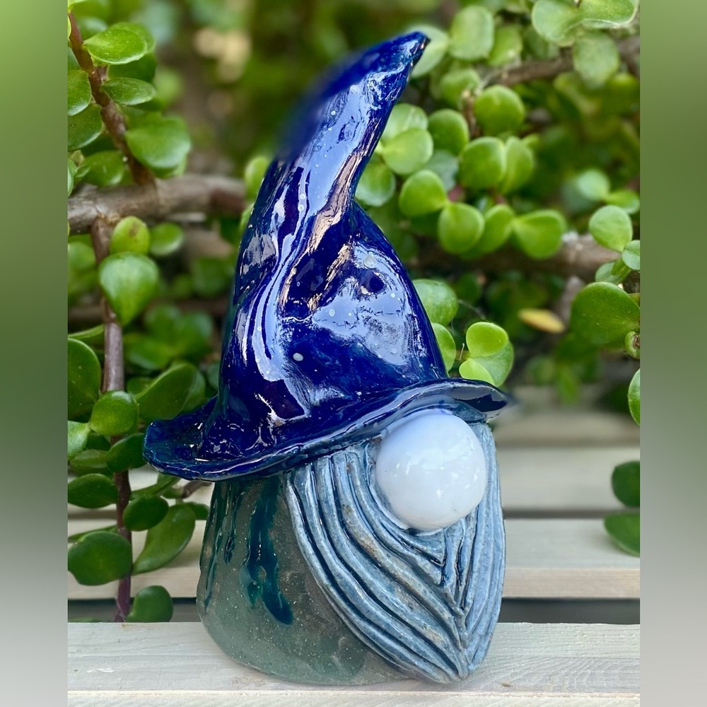 Blue Ceramic Gnome with Hat